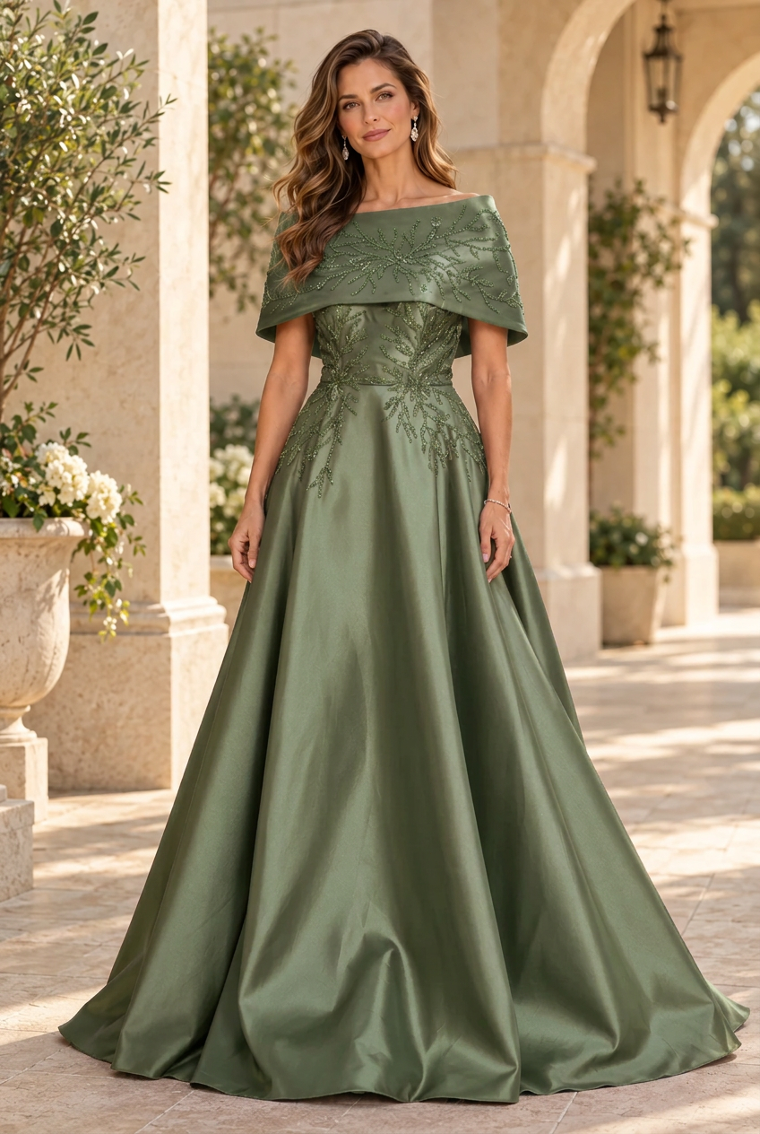 Embellished Cape Collar A-Line Evening Gown