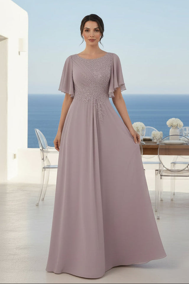 Vestido de línea A bordado con mangas de volantes