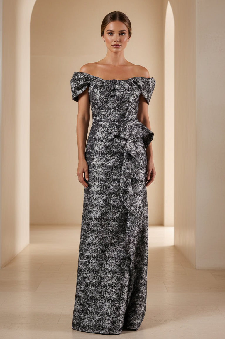 Vestido de jacquard asimétrico con hombros descubiertos