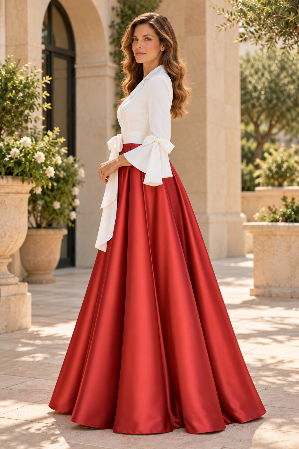 A-Line Gown with Lapel Collar and Flared Sleeves