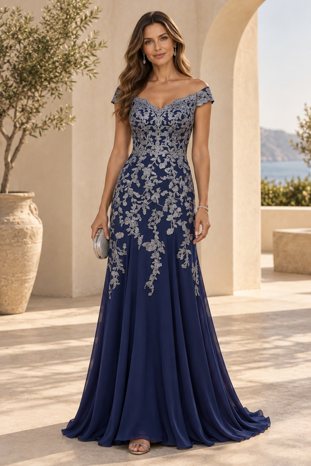 Floral Lace Off-the-Shoulder A-Line Evening Gown