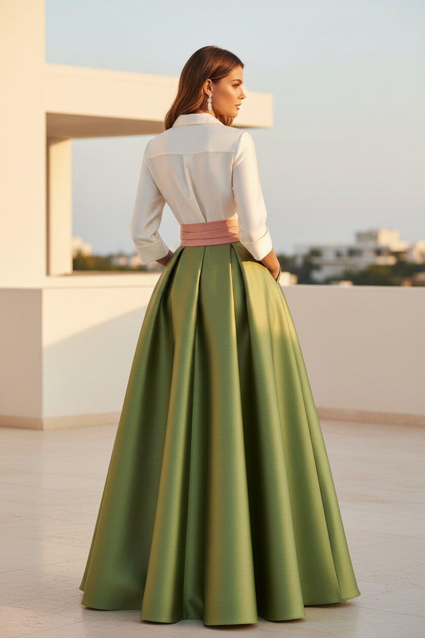 Conjunto de falda de gala de satén con lazo de faja