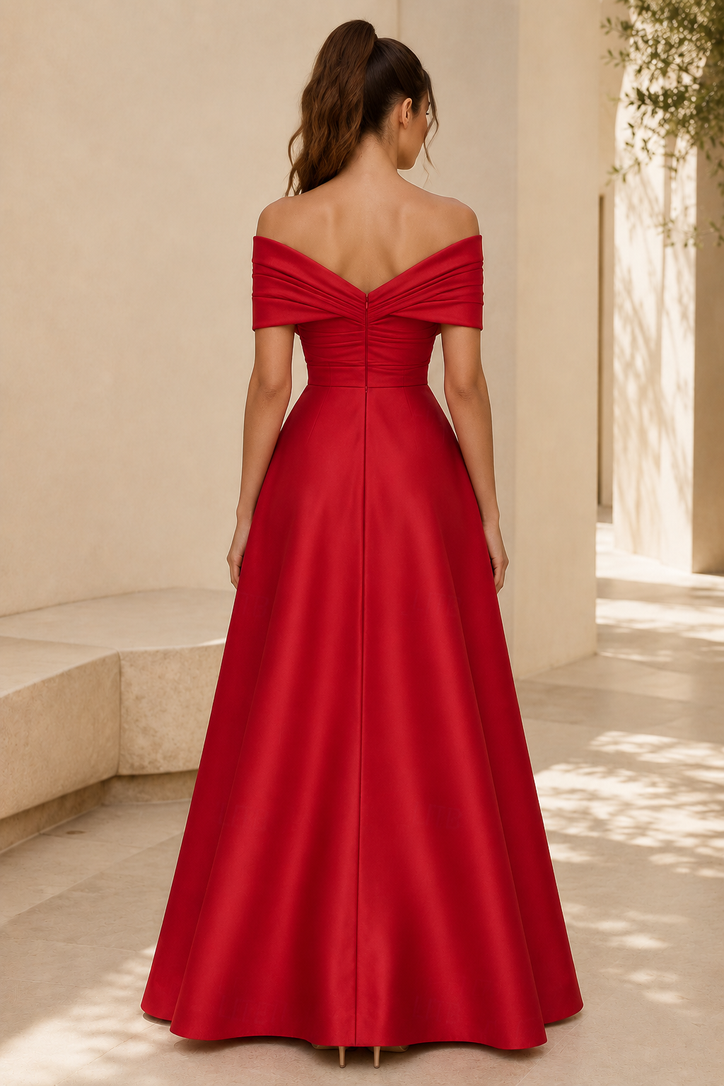Vestido con hombros descubiertos y falda de lentejuelas florales