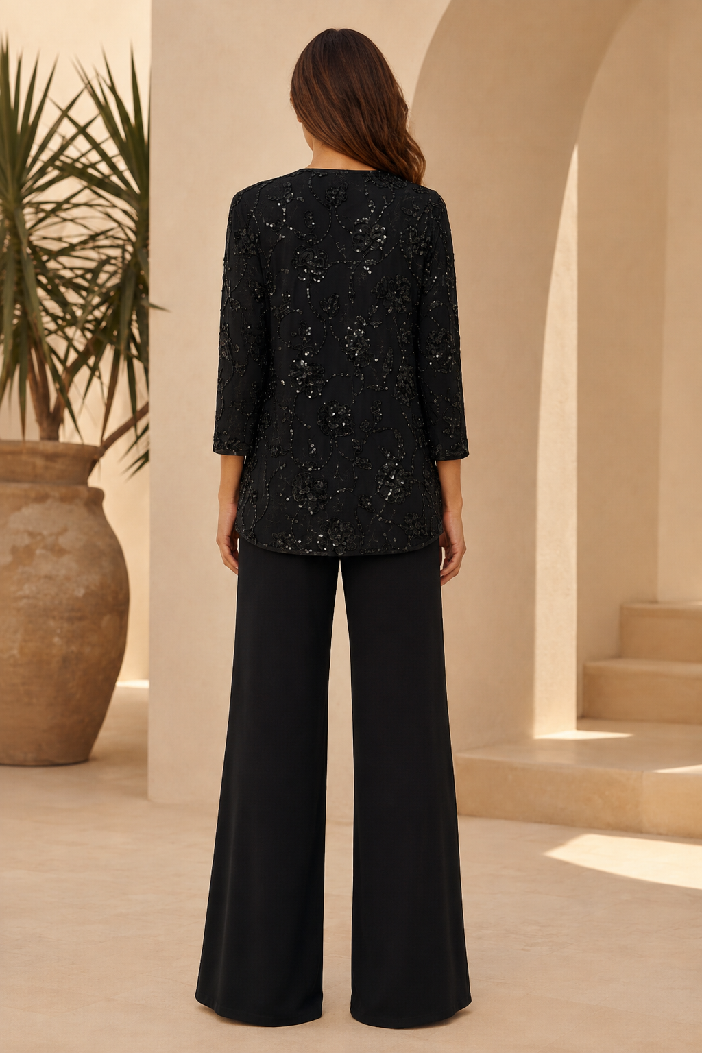 Traje pantalón de lentejuelas con chaqueta