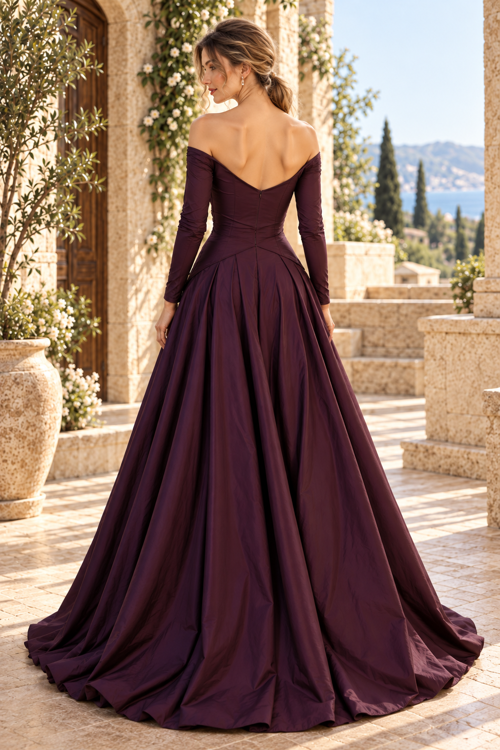Off-the-Shoulder Long Sleeve Ball Gown