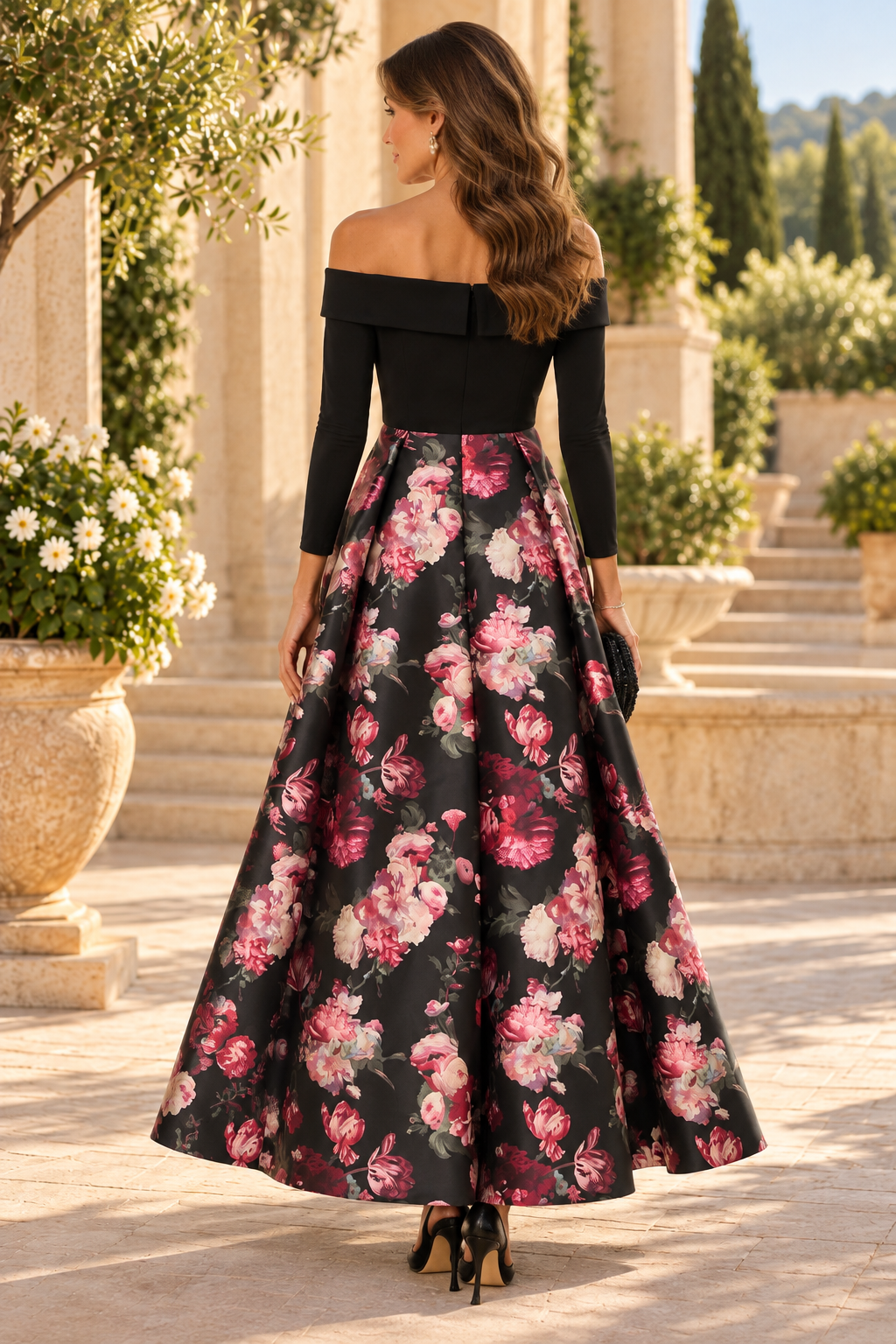 Off-the-Shoulder Floral Print Ball Gown