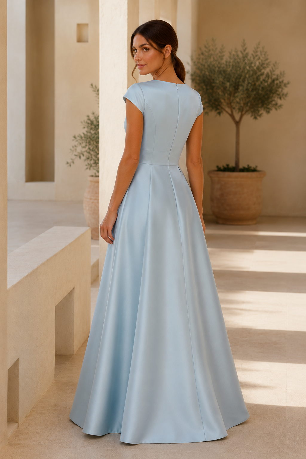 Vestido largo bordado floral con sobrefalda de satén
