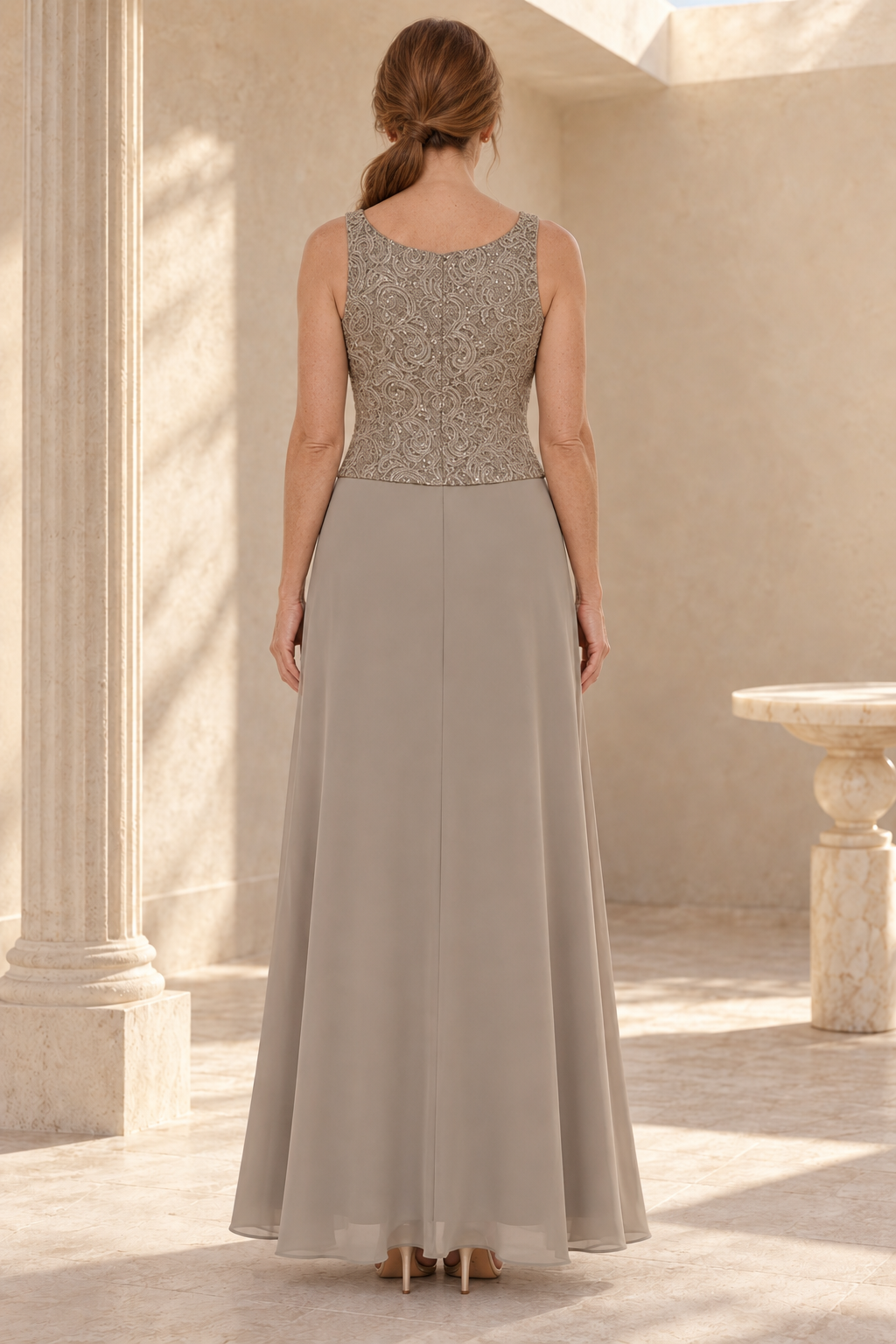Square Neck Beaded Bodice A-Line Maxi Dress