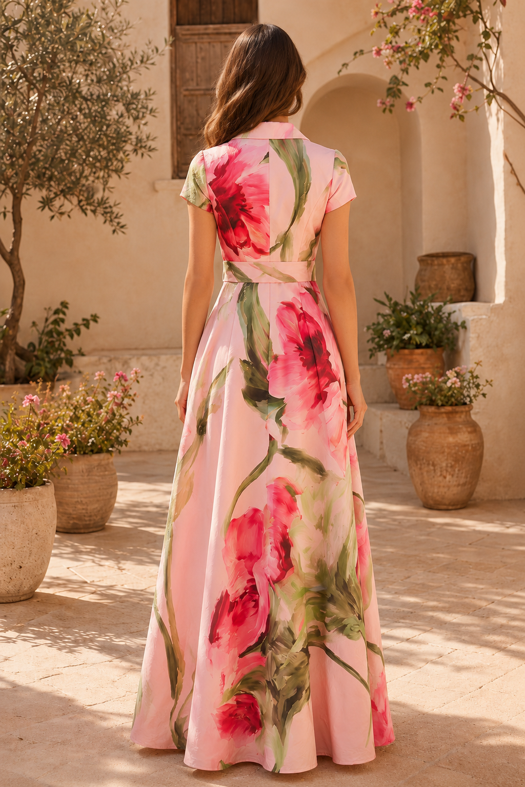 Vestido maxi cruzado con estampado floral y cinturón en la cintura