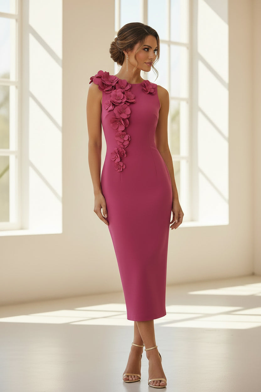 Vestido Midi Ajustado con Aplicaciones Florales