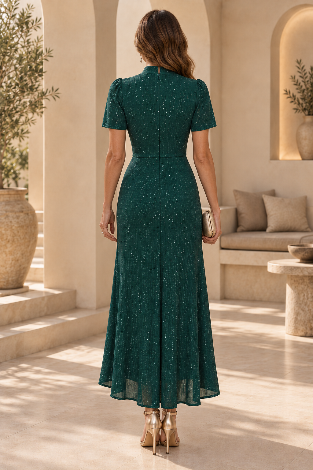 Sparkling High-Low Wrap Dress with Ruffle Detail