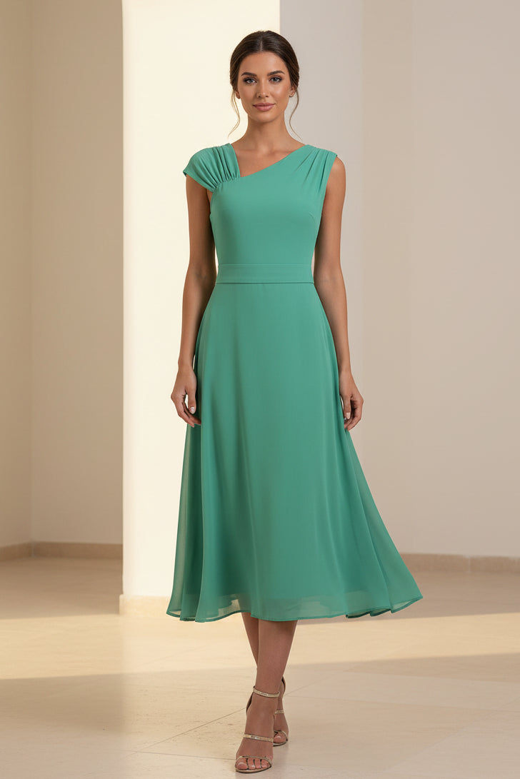 Vestido midi plisado asimétrico de un hombro