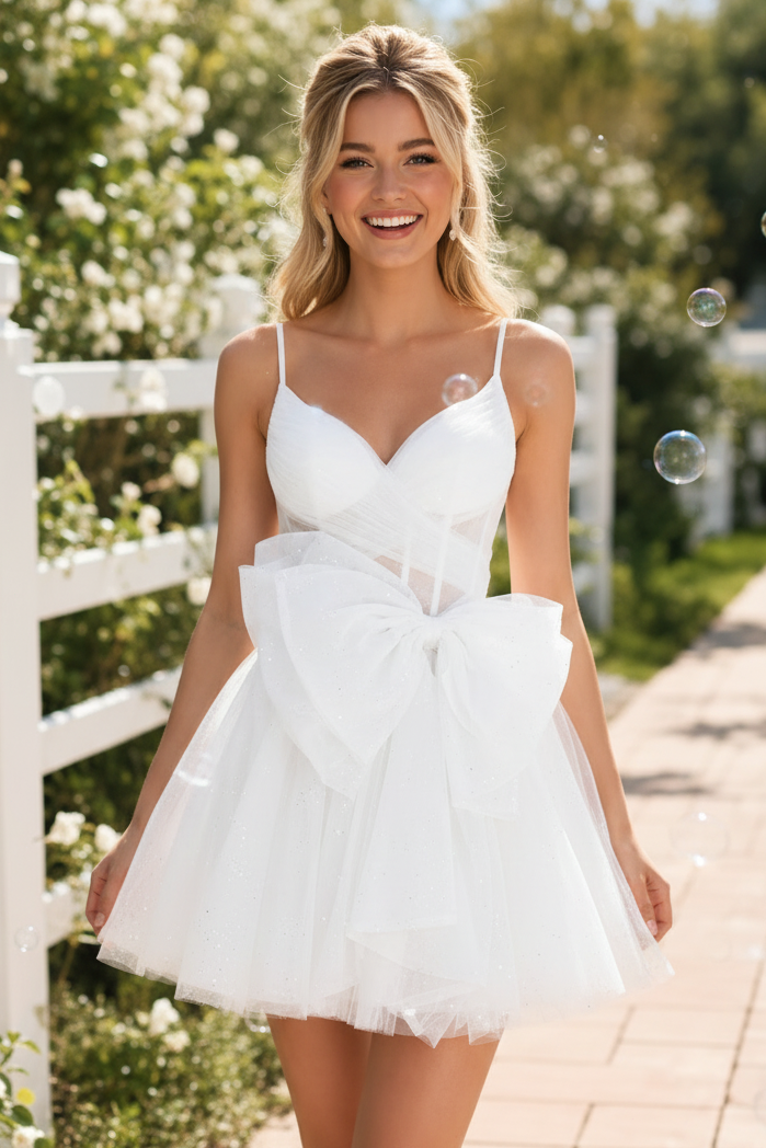 Minivestido Corpiño Corsé de Tul con Purpurina y Escote Corazón
