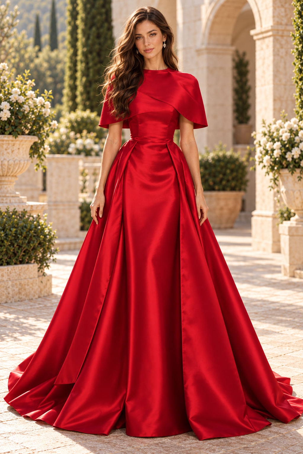 Satin Ball Gown with Capelet and Train
