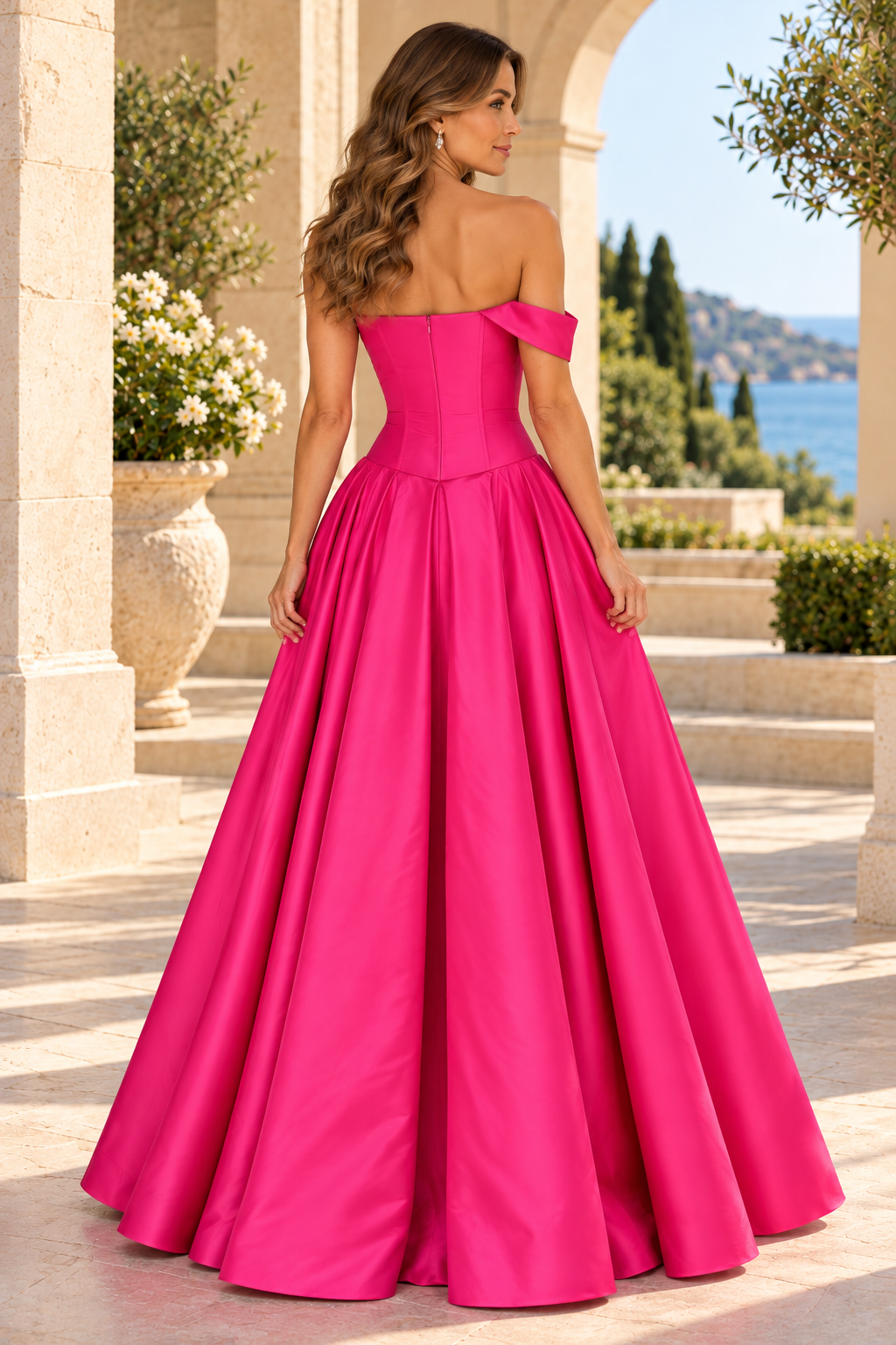Corset Dropped-Waist Satin Ball Gown