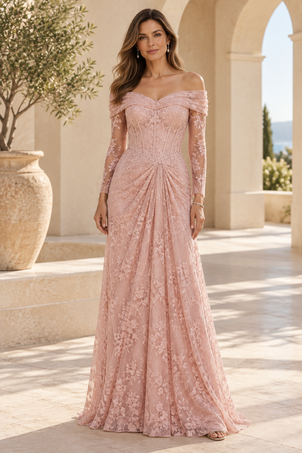 Off-the-Shoulder Lace A-Line Evening Gown