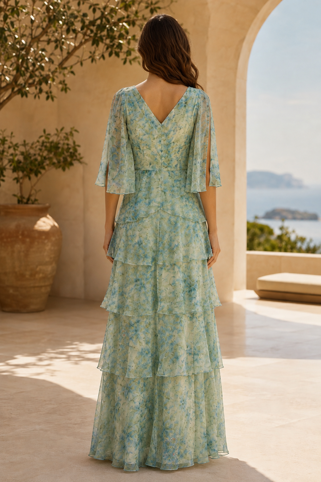 Vestido maxi floral con volantes y mangas con volantes