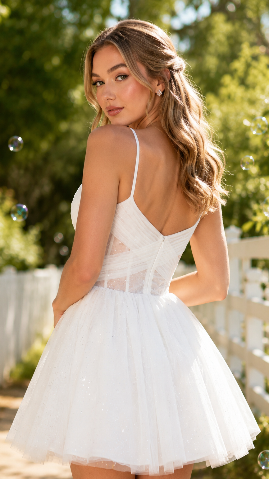 Minivestido Corpiño Corsé de Tul con Purpurina y Escote Corazón