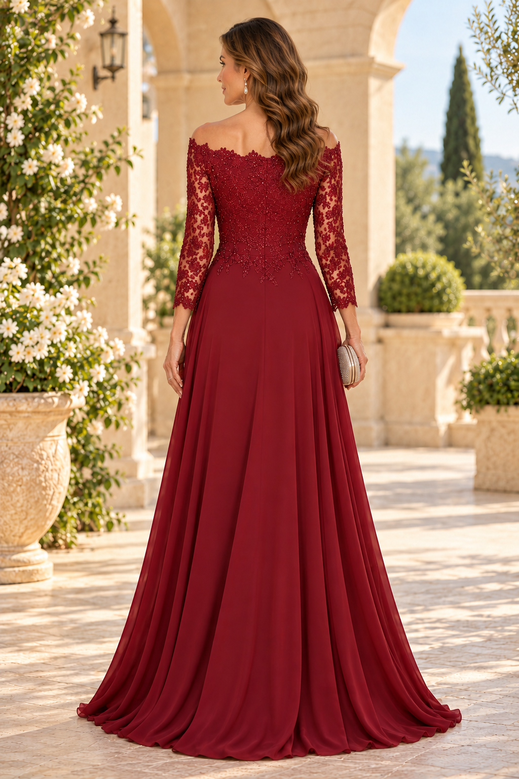 Off-the-Shoulder Lace Bodice A-Line Gown