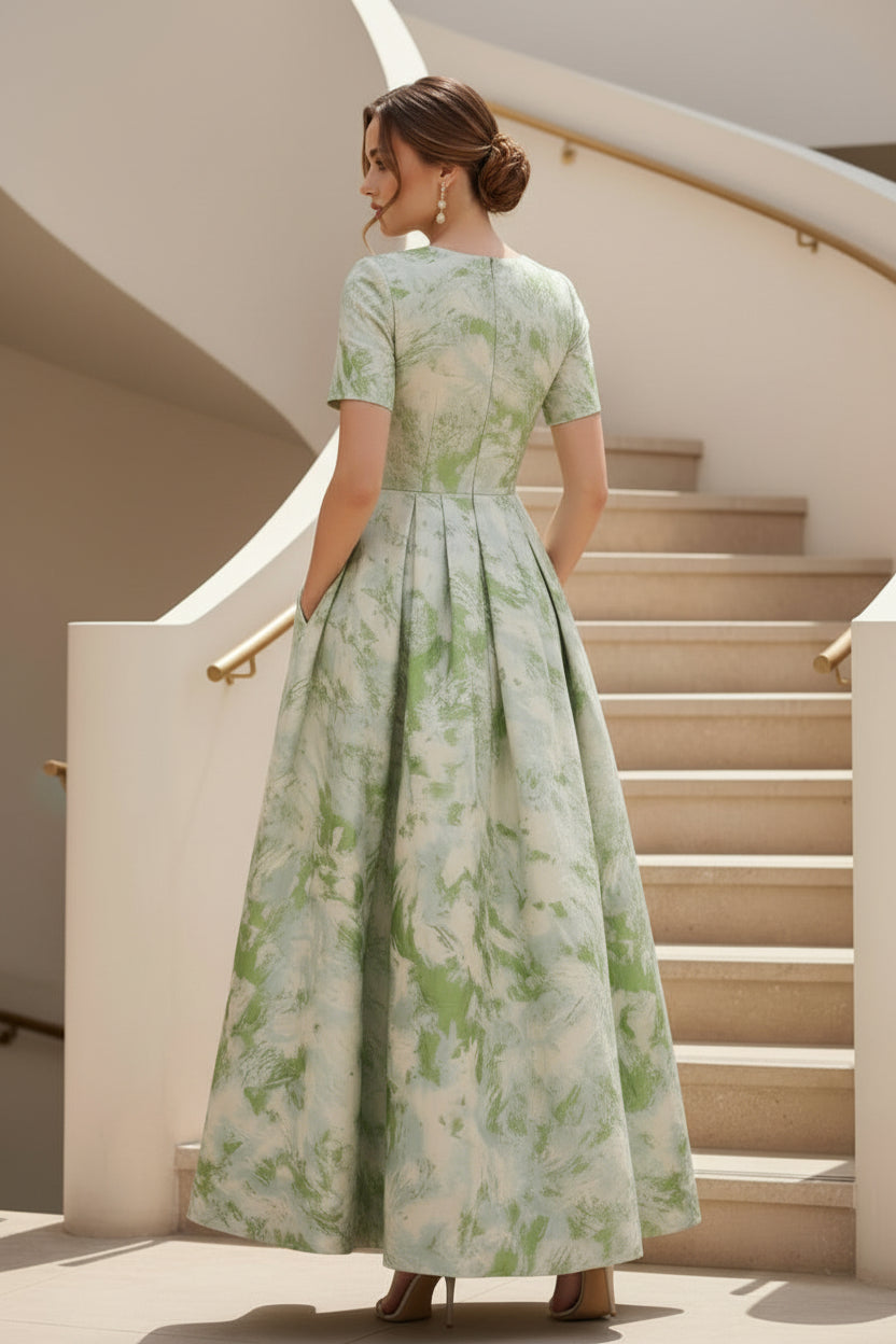 Vestido largo de corte A con estampado floral y bolsillos