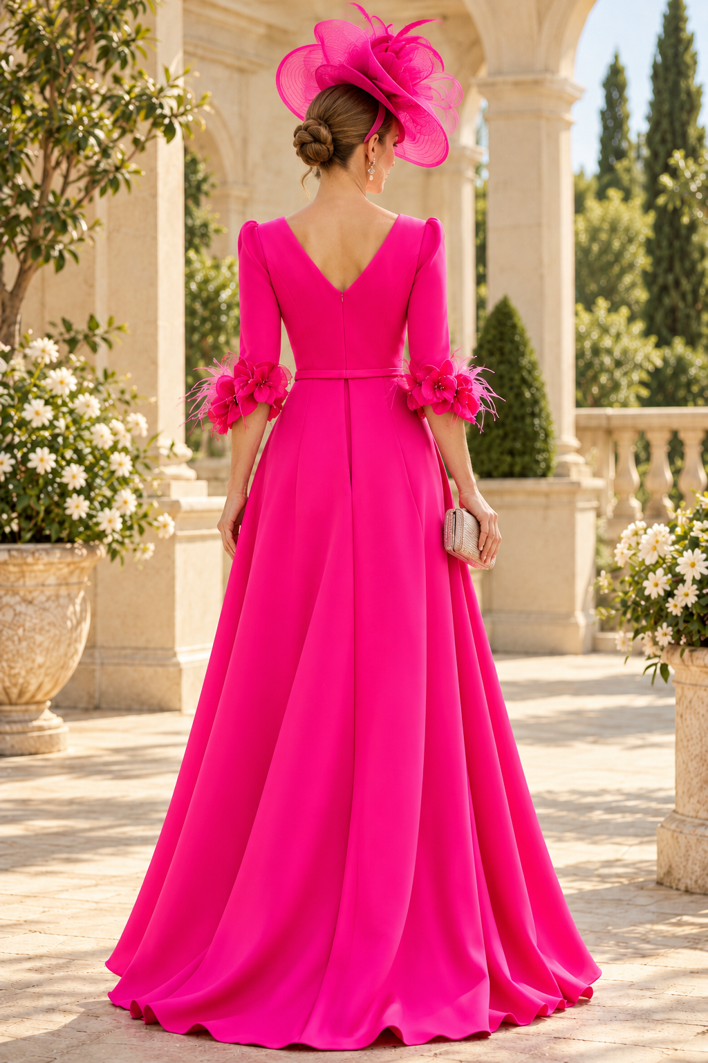 Jumpsuit with Overskirt & Feather Cuffs