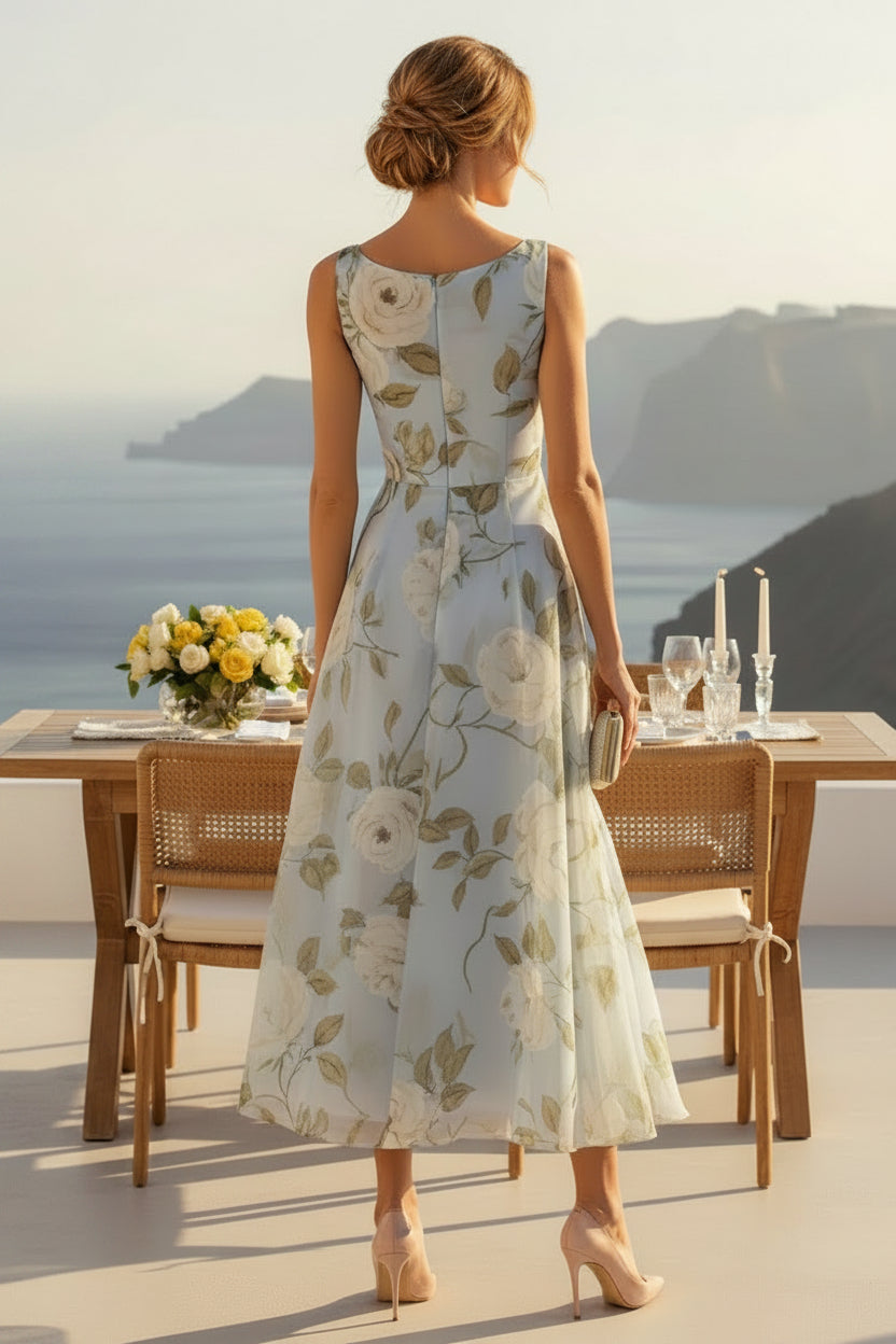 Vestido de línea A de organza floral con flor 3D