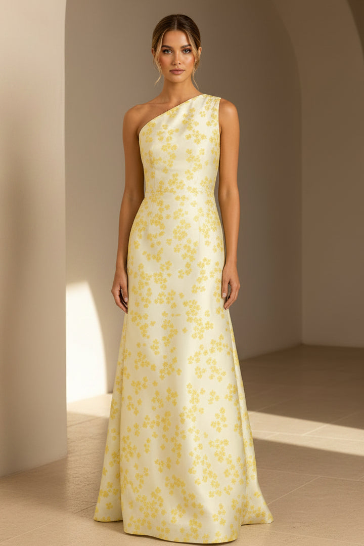 Elegante vestido largo de corte A con un solo hombro