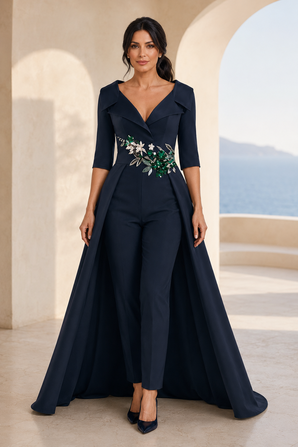 Mono con Sobrefalda Desmontable y Bordado Floral
