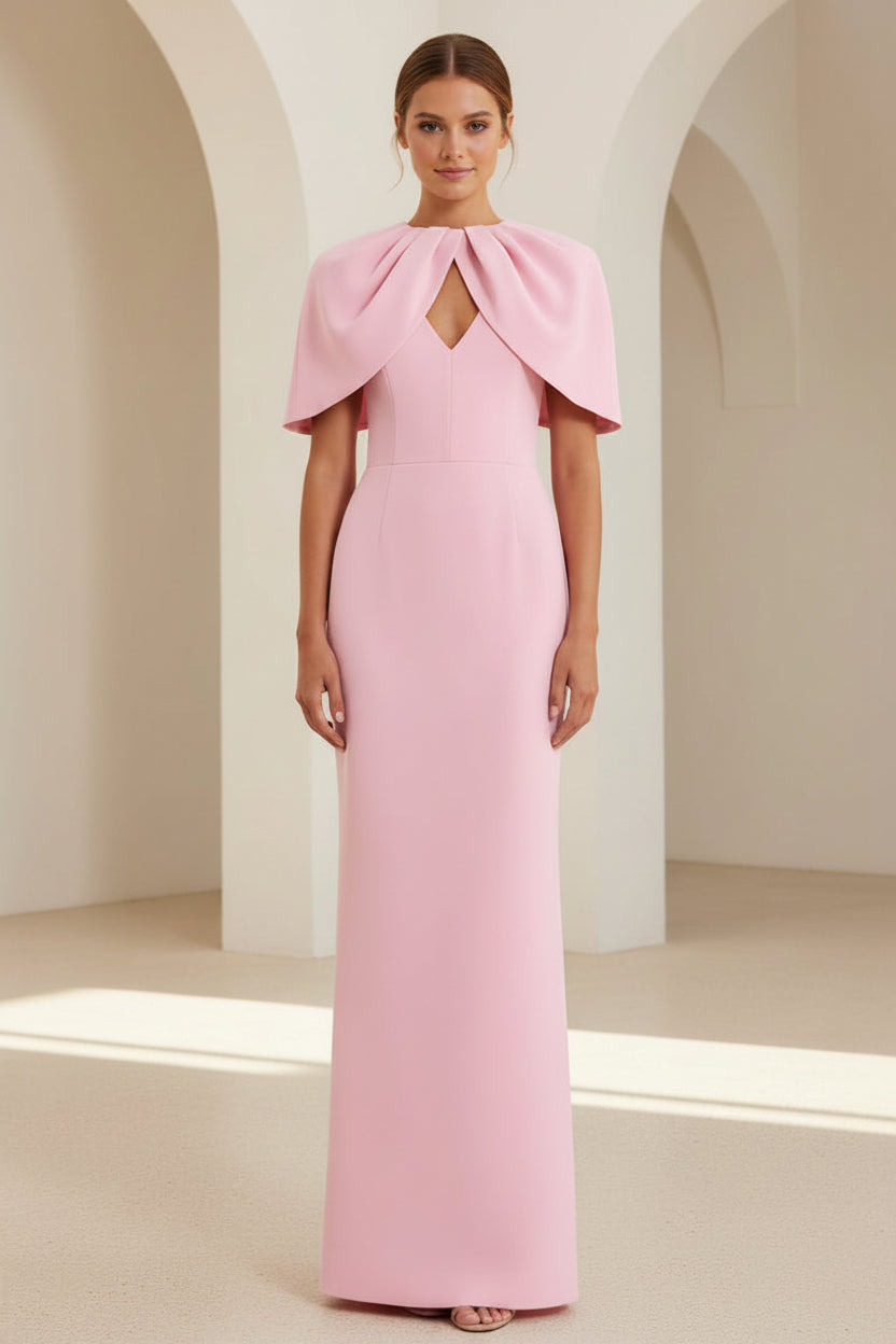 Vestido de noche estilo columna con capa superpuesta y abertura de ojo de cerradura