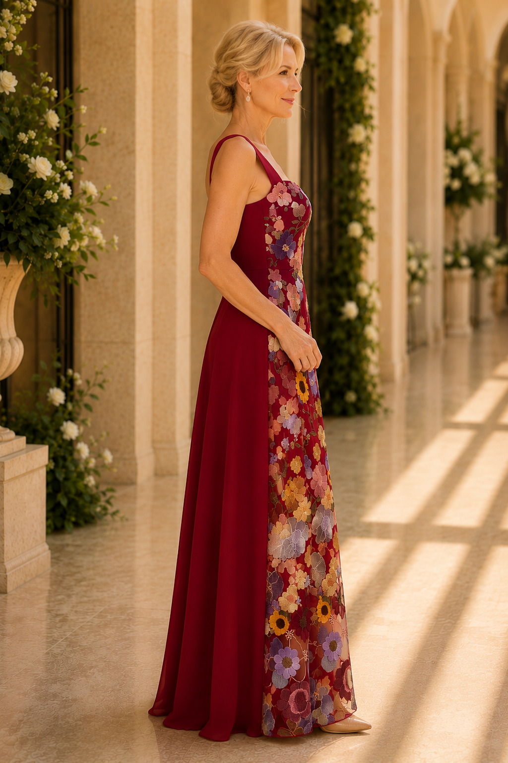 Vestido asimétrico con bordado floral y corte A