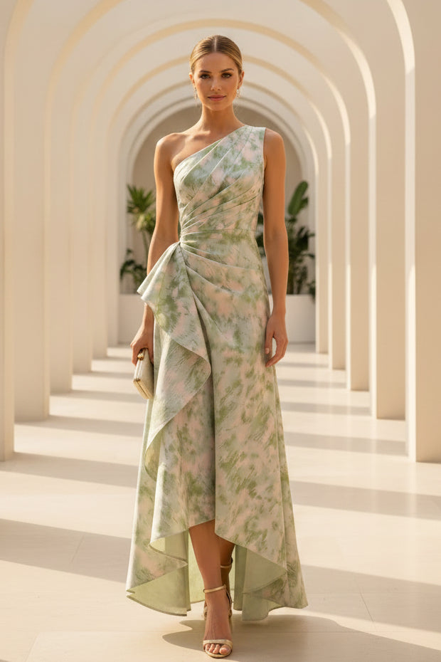 Vestido midi asimétrico de un hombro con estampado floral