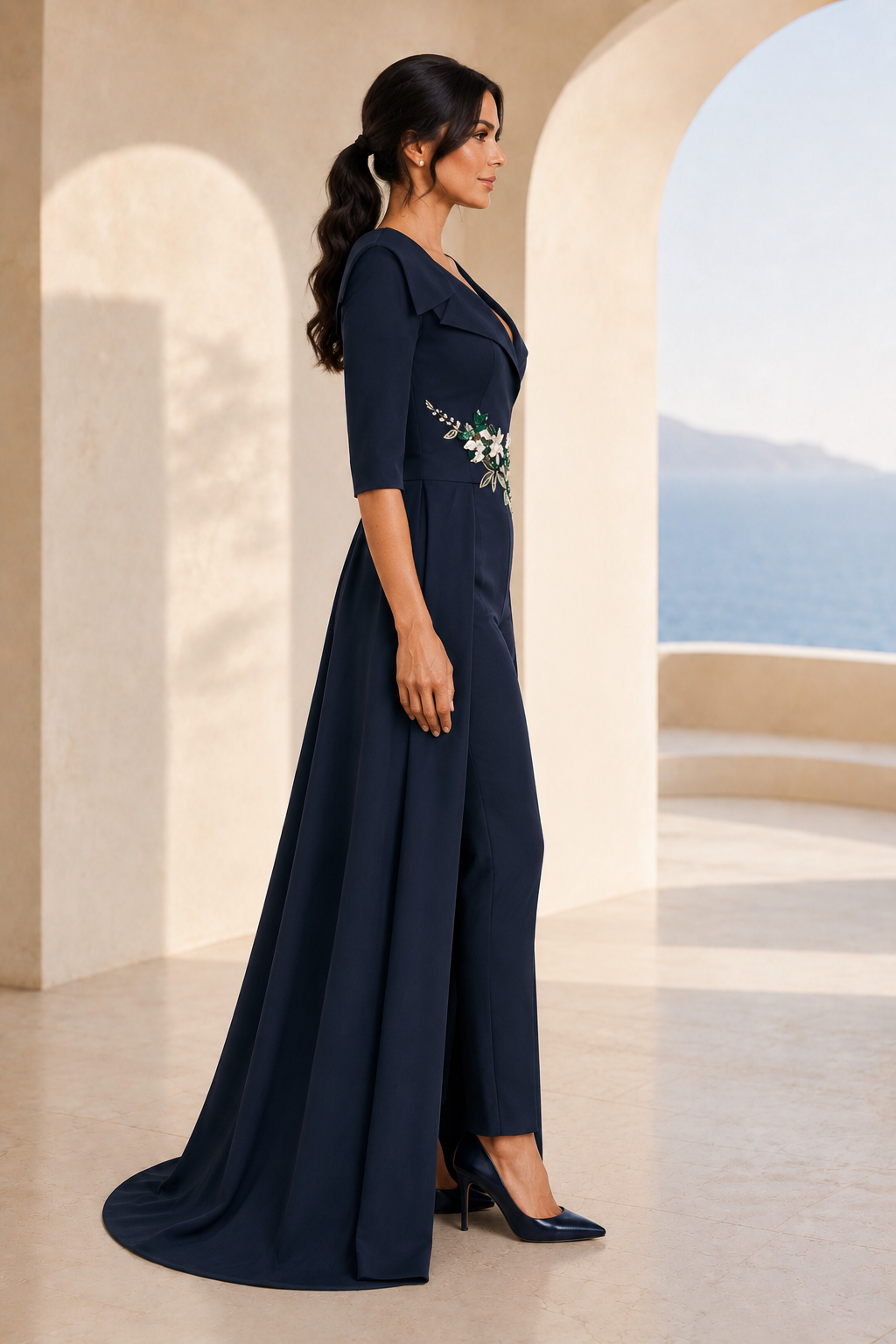Mono con Sobrefalda Desmontable y Bordado Floral
