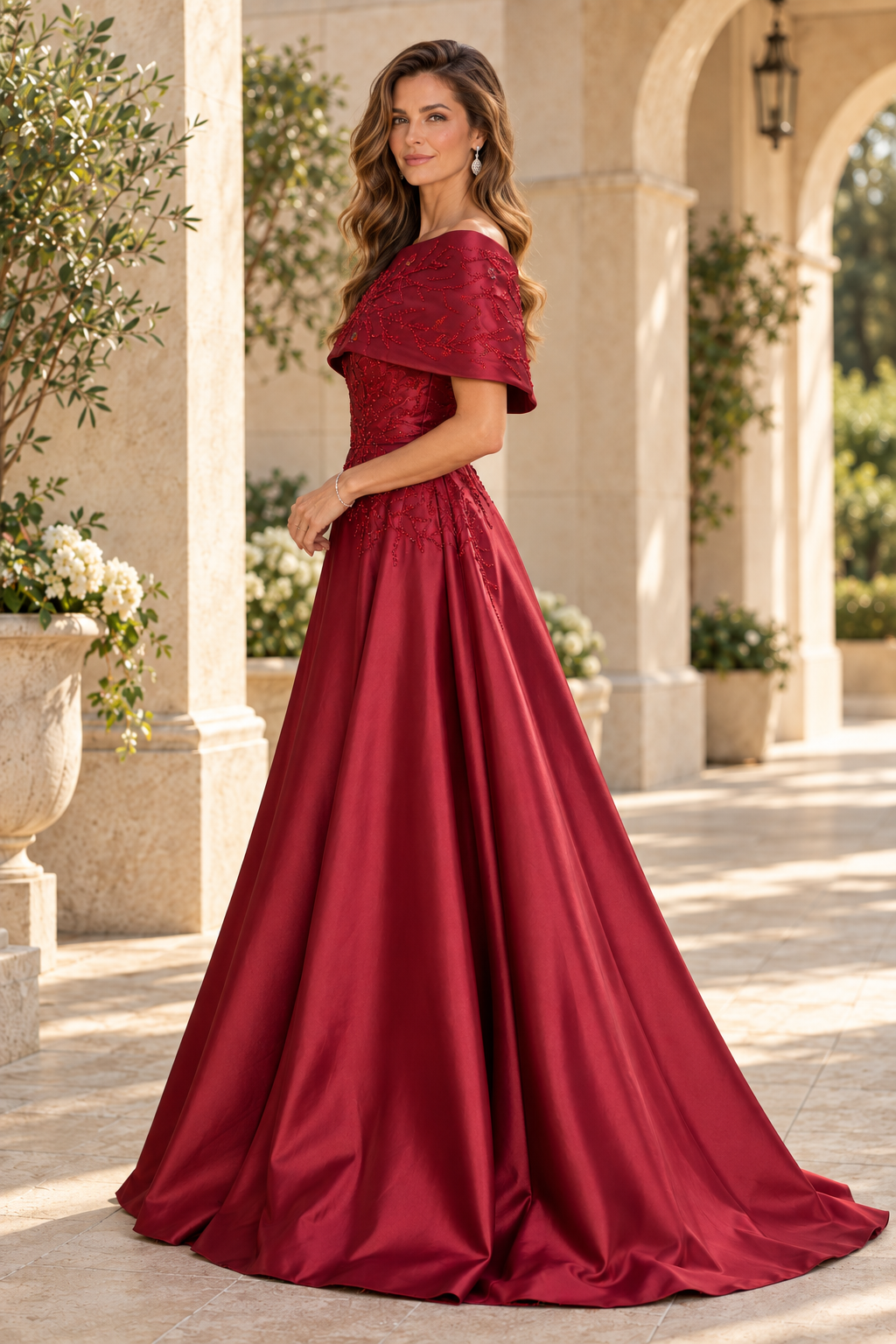 Embellished Cape Collar A-Line Evening Gown