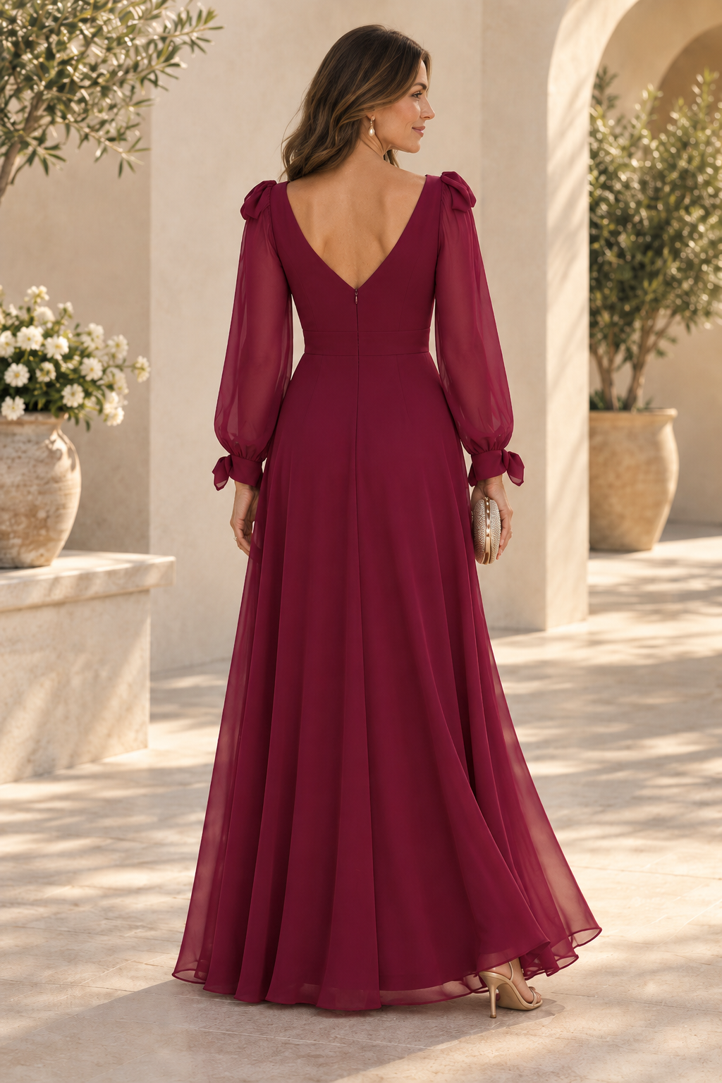 A-Line Chiffon Maxi Dress with Long Slit