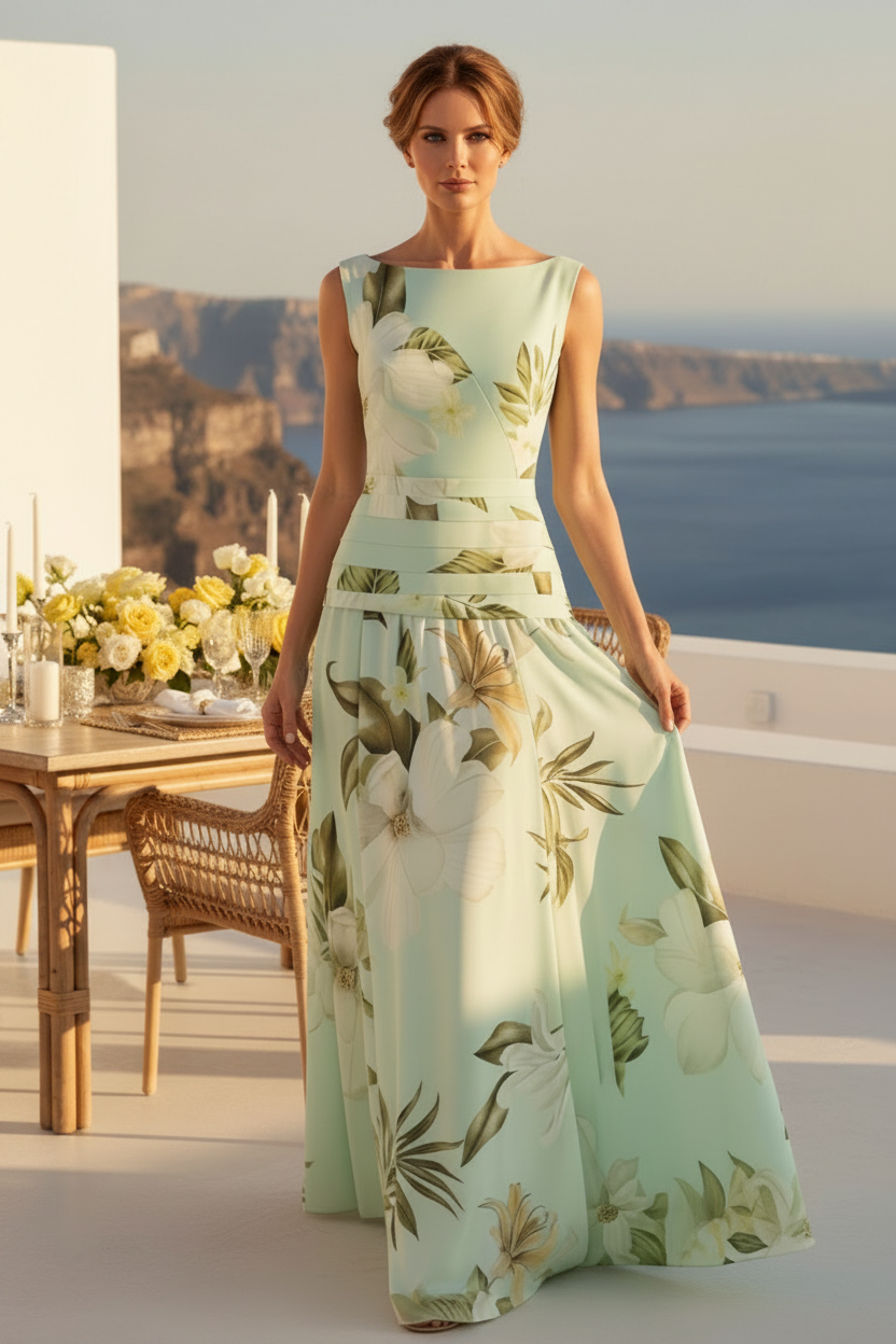 Vestido maxi sin mangas con estampado floral