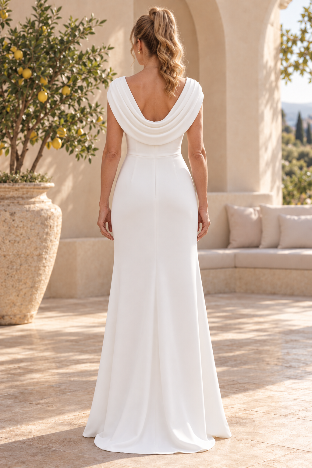 Cowl Neck Ruched Maxi Dress with Slit