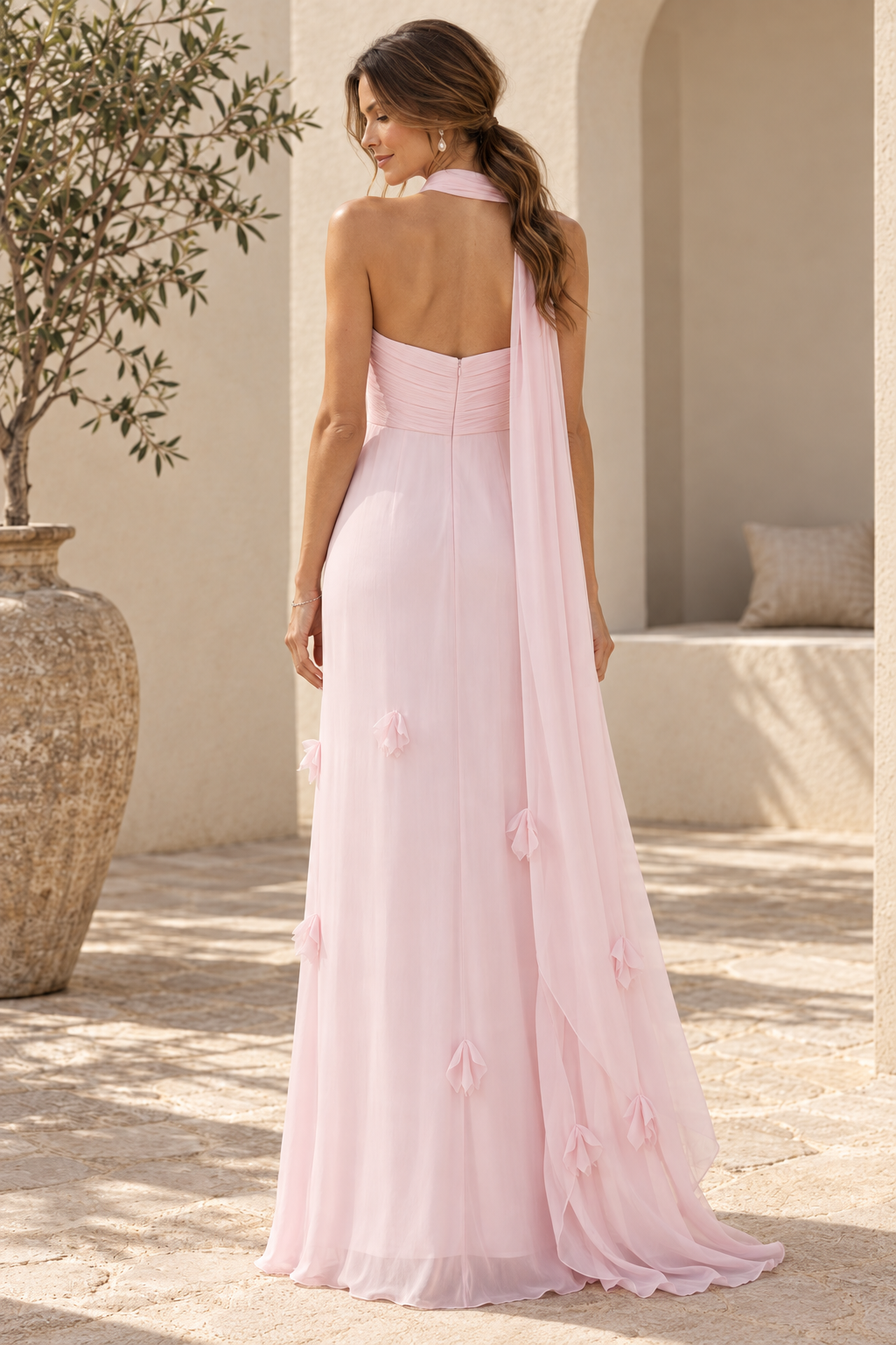 Strapless Chiffon Maxi Dress with Matching Scarf