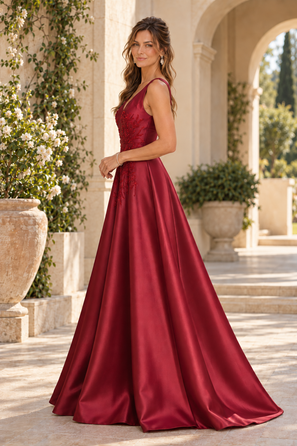 Embellished Cape Collar A-Line Evening Gown