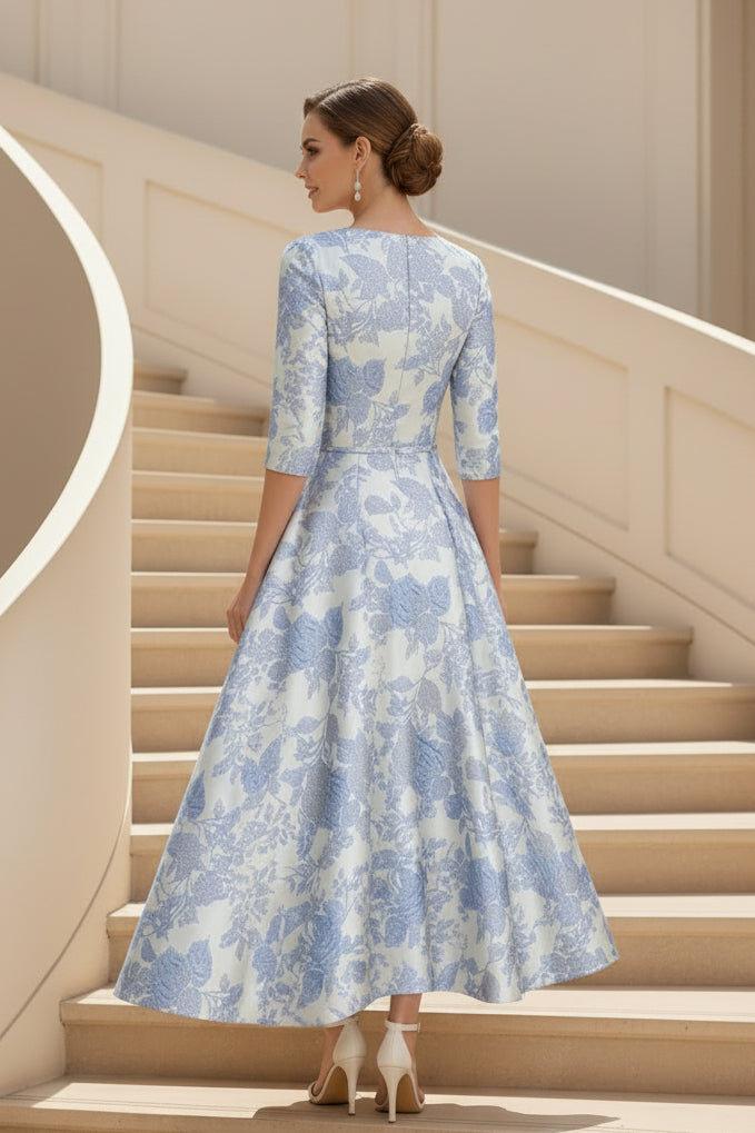 Vestido Midi Evasé de Jacquard Floral con Bolsillos