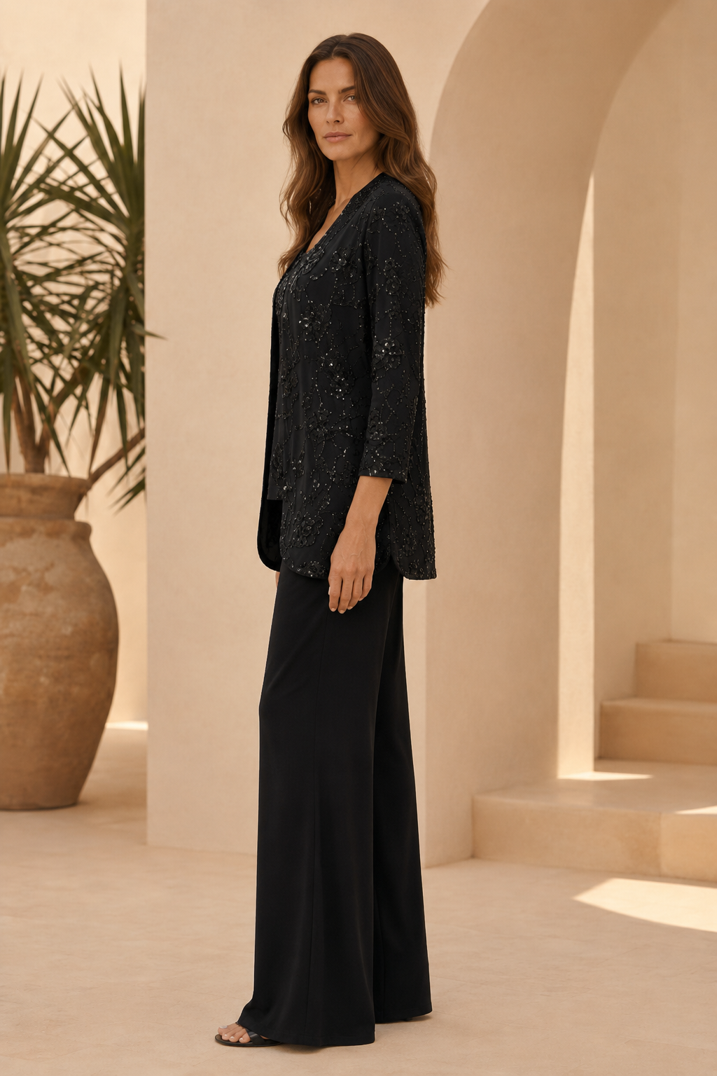 Traje pantalón de lentejuelas con chaqueta