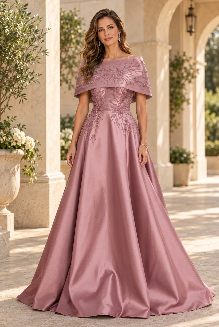 Embellished Cape Collar A-Line Evening Gown