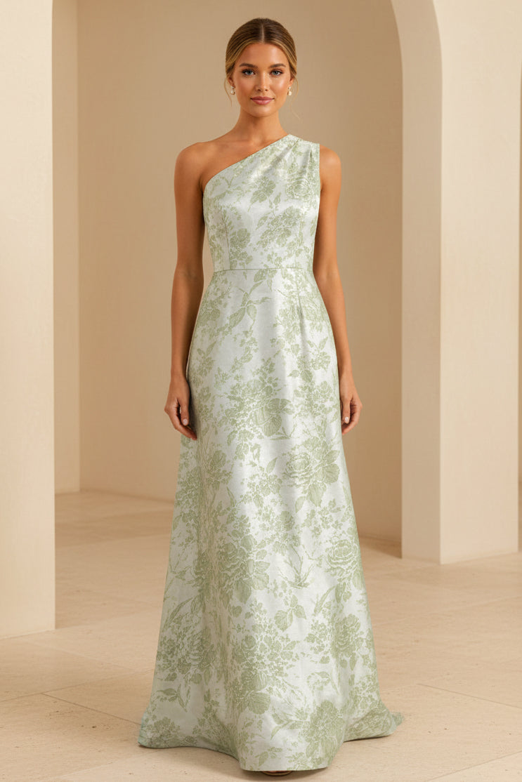 Elegante vestido largo de corte A con un solo hombro