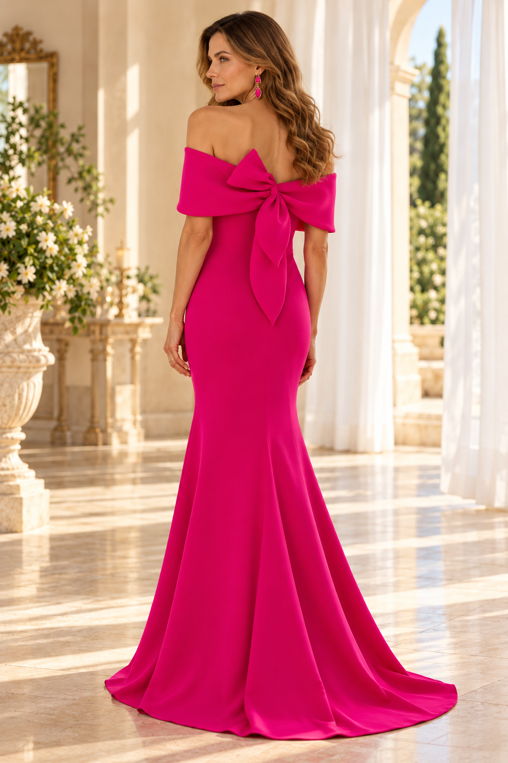 Off-the-Shoulder Bow Back Mermaid Gown