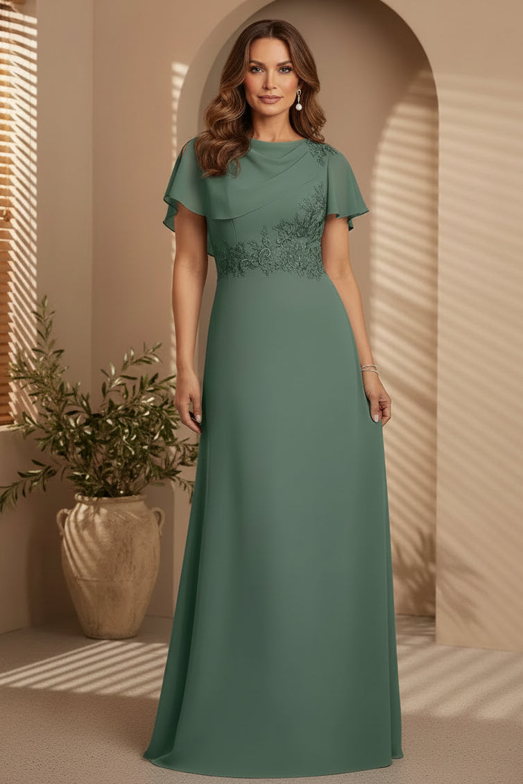 Vestido de chifón con mangas capa y corte en A para la madre de la novia
