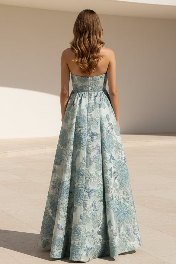 Vestido de jacquard con escote palabra de honor, silueta A y detalle de lazo