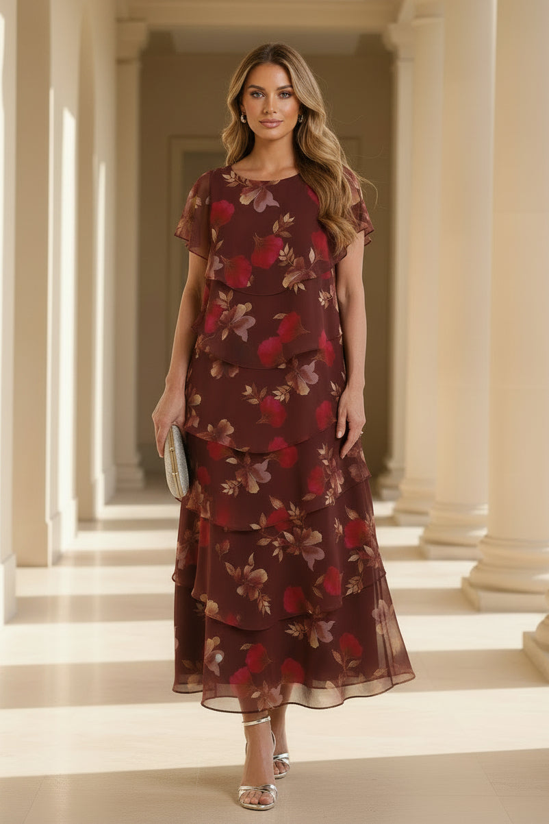 Vestido de chifón floral escalonado para la madre de la novia