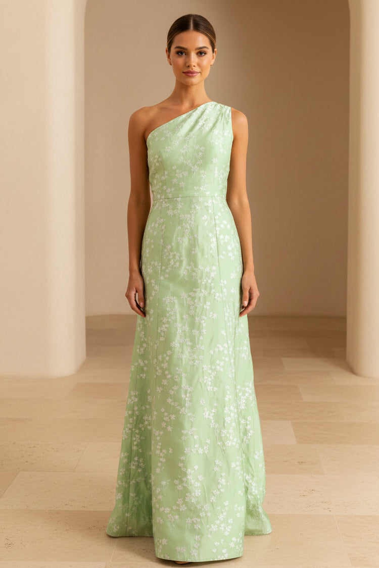 Elegante vestido largo de corte A con un solo hombro