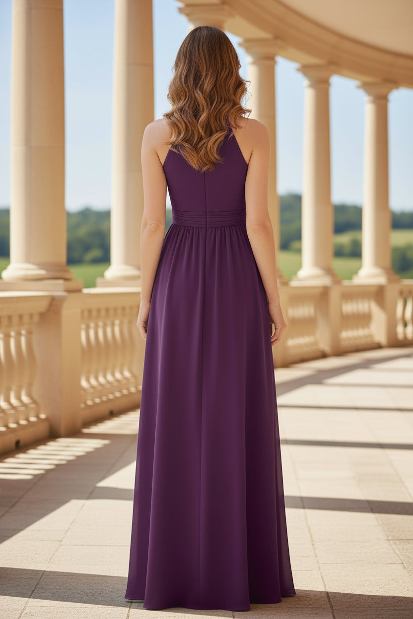 Vestido de Noche Largo de Chifón con Cuello Halter