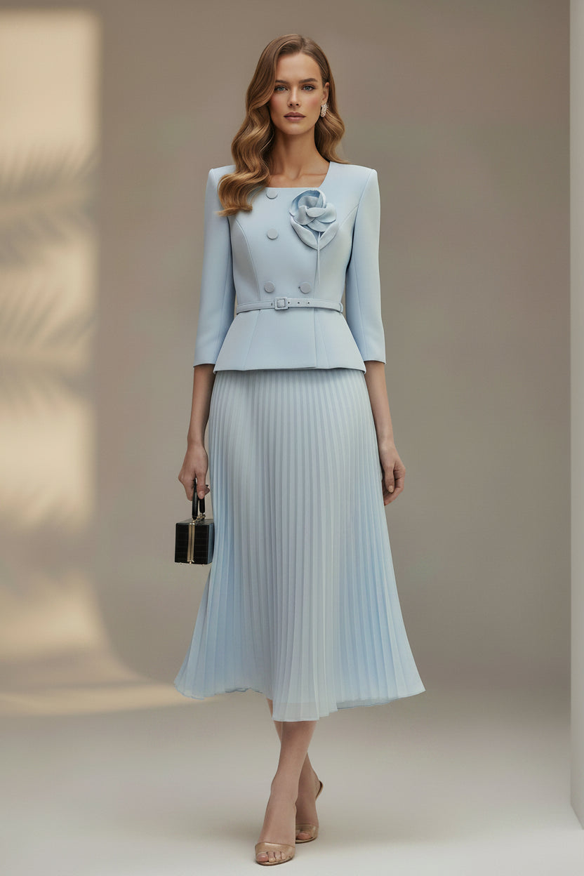Conjunto de falda plisada midi y chaqueta de dos piezas