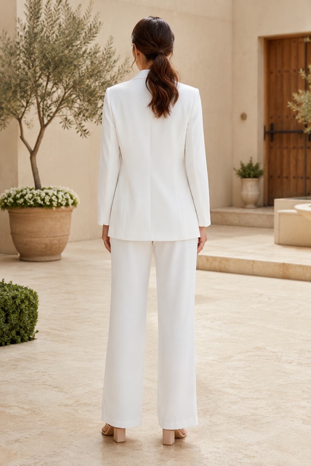 Conjunto de Blazer Abierto y Pantalón de Pierna Ancha